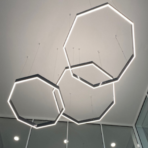 octagonal suspended lights in building foyer octagonal suspended lights in building foyer